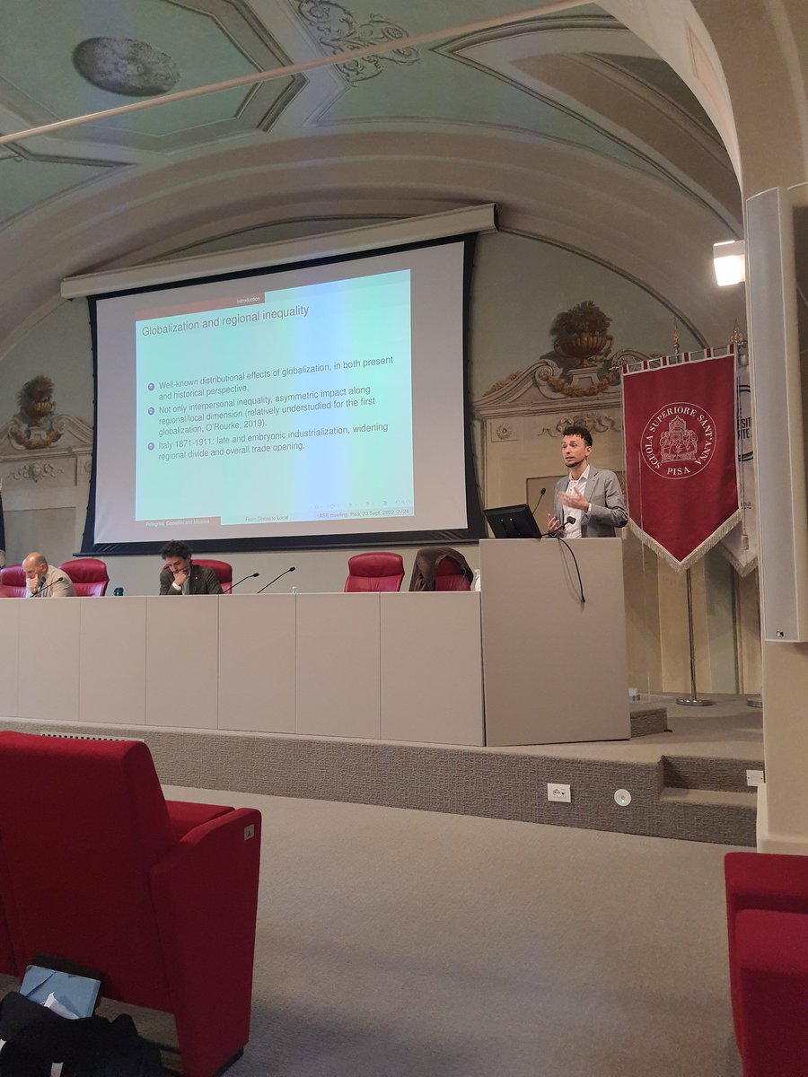 per_ase's tweet photo. Dario Pellegrino (@bancaditalia) presents now joint work with Matteo Gomellini and @annamissiaia on the impact of trade exposure on Italian provinces during the Liberal period https://t.co/XIPrLPyaWg