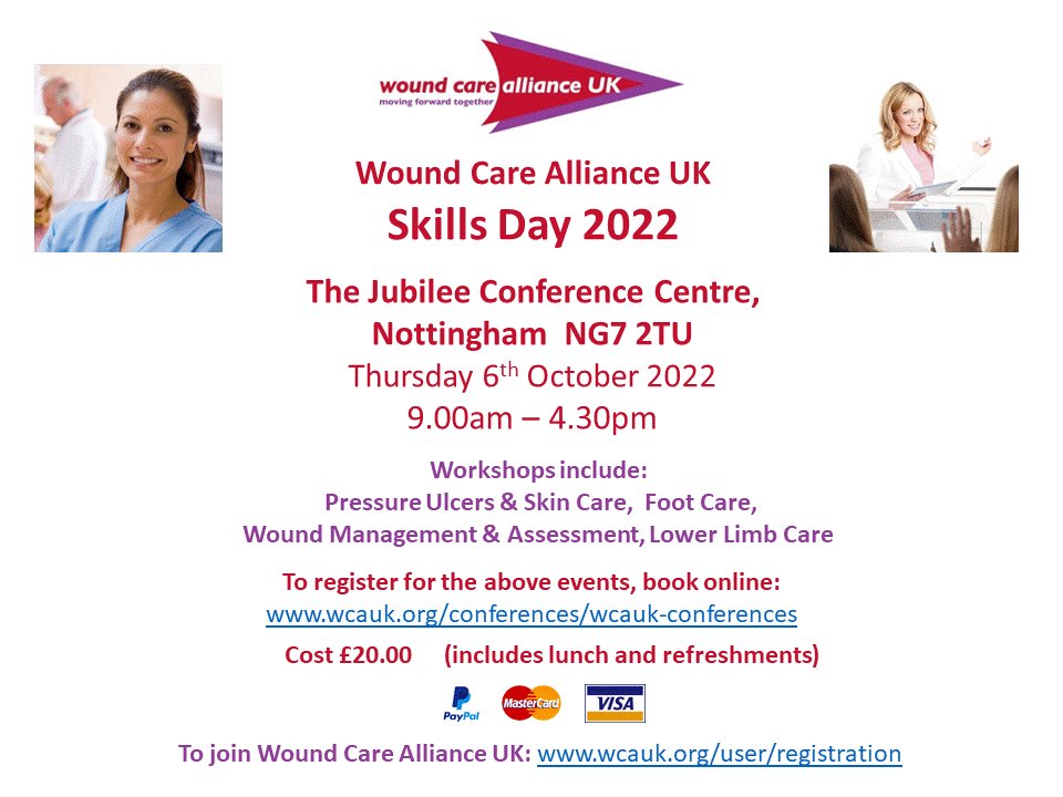 infowcauk's tweet photo. Spaces available.  Wound Care Alliance Skills Day 2022 will be held at The Jubilee Conference Centre, Nottingham on 6th October 2022.  Please register on-line https://t.co/wMCIKCVWaI