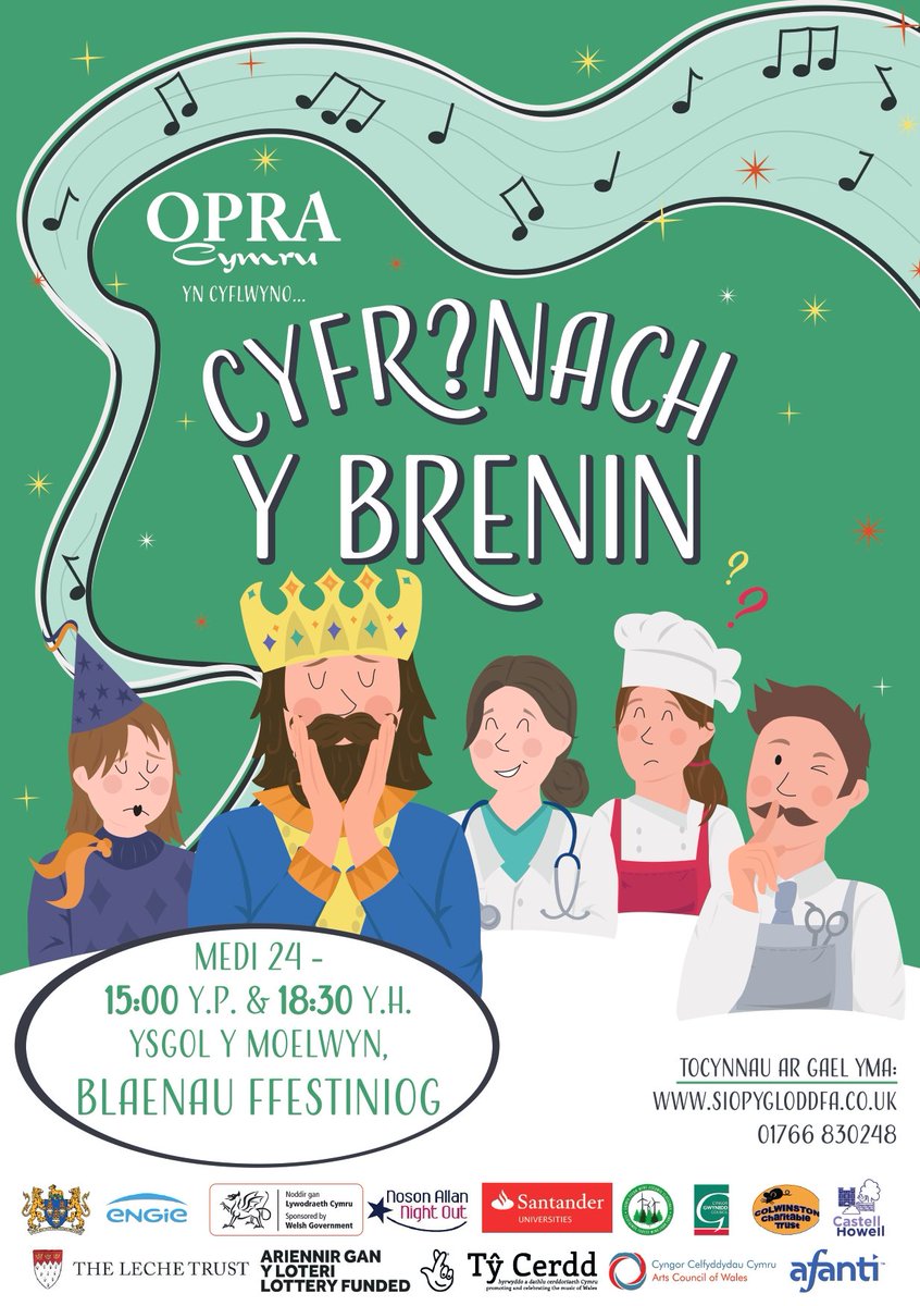 OPRACymru's tweet photo. 'Ma hi 'di bod yn dair wythnos a hanner yn teithio i bob cwr o'r wlad.....ond....yn anffodus..... mae'r daith yn dod i ben heddiw!!

Bachwch ar y cyfle i weld y perfformiadau ola' o #cyfrinachybrenin heddiw yn Ysgol y Moelwyn , matinée am 15:00 a sioe eto am 18:30!

🎶☺️🎶 https://t.co/fghG4itPr4