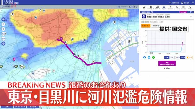 【浸水に警戒を】目黒川の氾濫危険情報を発表 気象庁と東京都
news.livedoor.com/lite/article_d…

午後5時30分現在、目黒区の青葉台観測所で水位が4.19mと氾濫の危険がある水位を超えているという。気象庁によると、東京地方では大気の状態が非常に不安定で、23区の西部などに大雨洪水警報が出されている。