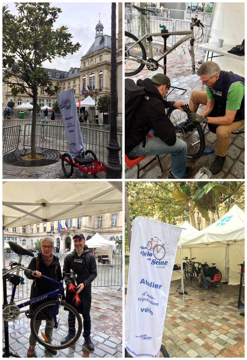 MonVeloEnSeine's tweet photo. C’est parti pour « Requinze ton vélo »! 
Nous sommes en place devant la @mairie15 et @isaduvelo est déjà venue nous rendre visite.
A tout à l’heure pour réparer votre vélo avec nous! https://t.co/GBUCcIPbx4