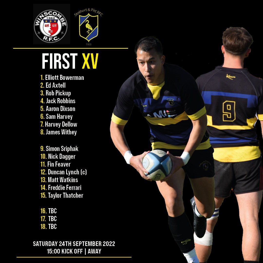 Today’s squad… ⁣ ⁣ 🆚 @WinscombeRugby II⁣ ⁣ 📆 Saturday 24th September 2022⁣ ⏰ 15:00 kick off⁣ 📍The Recreation Ground, Winscombe⁣ 🏆 Tribute Counties 3 Somerset North ⁣ ⁣ #UpThePitt🔵🟡⚫️