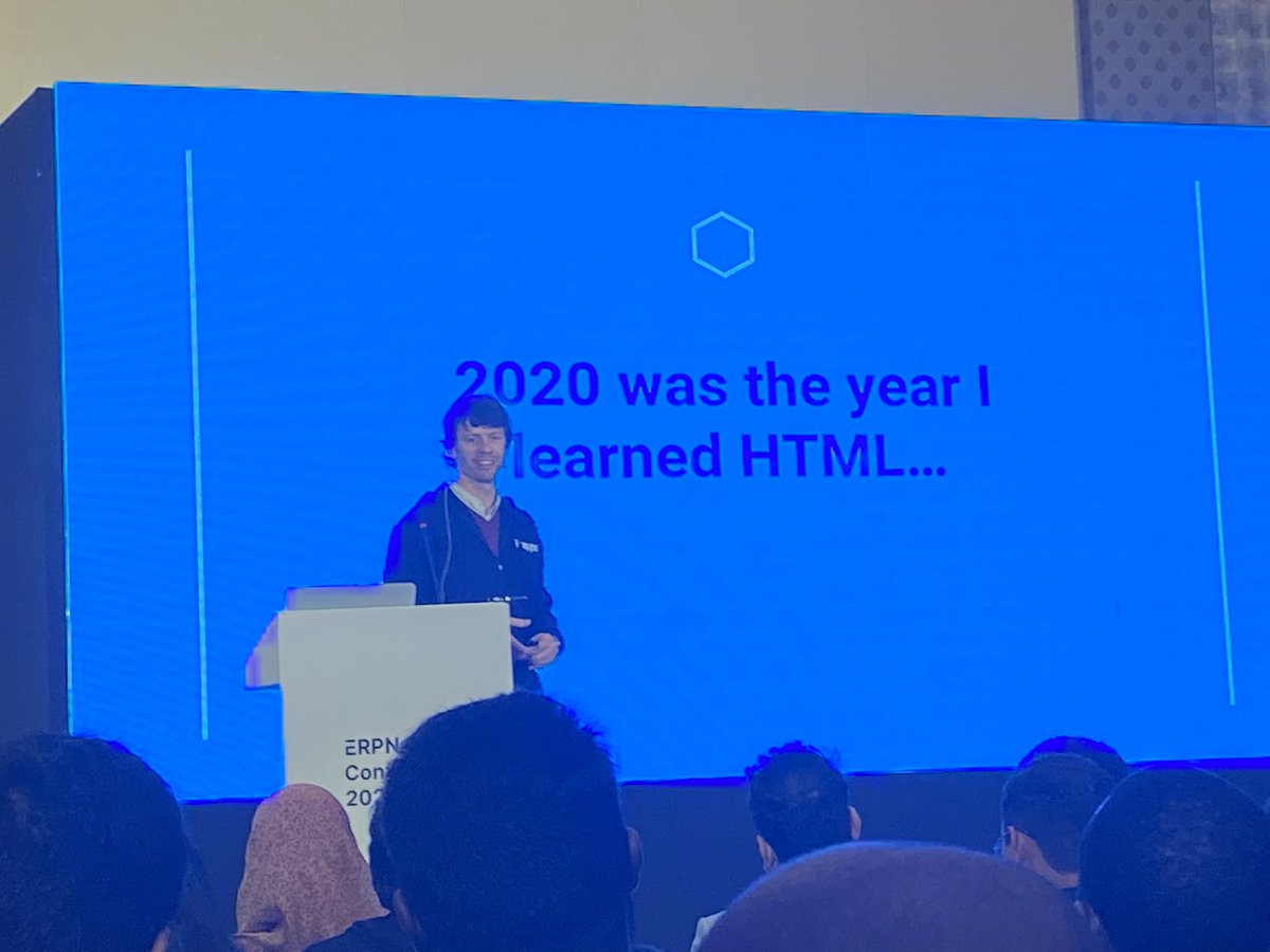 UmairsTWT's tweet photo. Sean Faulkner from @kerstenuk, became a self learned coder, thanks for erpnext / frappe ecosystem. 

He learned html &amp; made website writing html. And then we launched Page Builder 🙈

@harshit_30 #erpnextconf https://t.co/Xg9poyBjmx