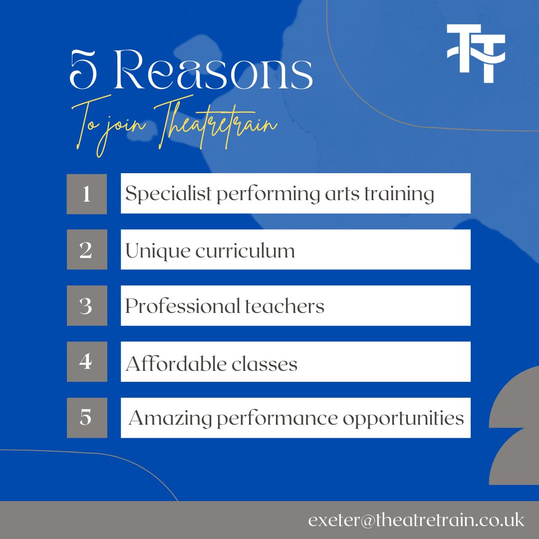 There are MANY reasons to join Theatretrain but here are just five...

Book a free trial today to find out more!

 #exeter #devon #exeterliving #exeterkids #exeterstage #exetermums #devonlife #devonlifemag #devonlive #exeterdevon