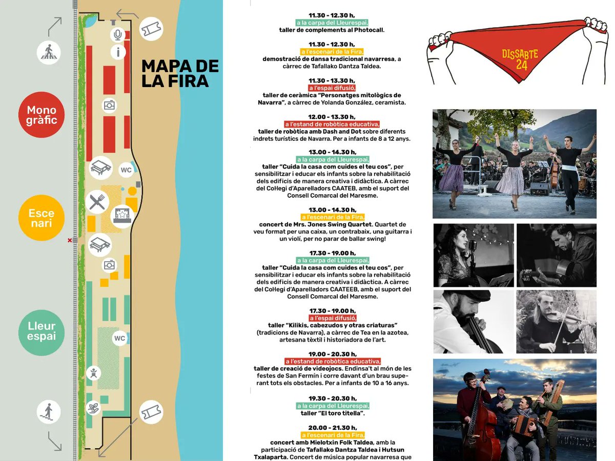 firadecalella's tweet photo. Prepareu-vos per un dia ple d'activitats, tallers i concerts!

No us perdeu aquest vespre el concert cabdal de la Fira amb el grup Mielotxin Folk Taldaea, els dansaires @TafallakoDantza i els músics @HUTSUNlariak 🎉

#FiradeCalella22
#calellaesmes https://t.co/0uN6JctcY5