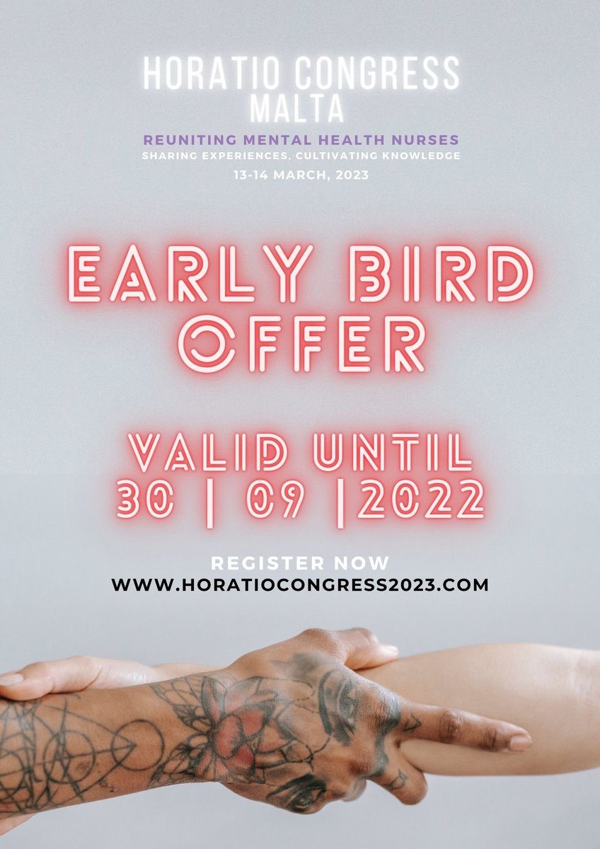 ⁦<a href="/Horatio_eu/">Horatio_eu</a>⁩ ⁦@NinaKilkku⁩ ⁦⁦@ThomasKearns12⁩ ⁦<a href="/Cillmurry/">Agnes Higgins</a>⁩ ⁦<a href="/NurMidONMSD/">ONMSD</a>⁩ ⁦Join us in Malta 13 &amp; 14 March 2023 as we reunite Psychiatric Mental Health Nurses for a true Horatio celebration early bird &amp; submissions due Sept 30th register now