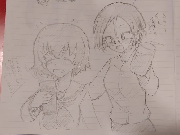 今回の大洗で描いたもの。あやちゃん、麗羅さん、エミちゃん、ツチルミw 