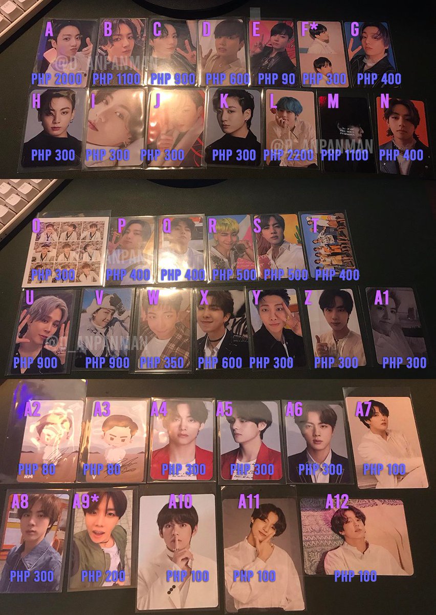 D_anpanman's tweet photo. WTS LFB Jungkook Taehyung Jin Jimin Namjoon RM PCs
Help RT! 

Prio PAYO &amp; will buy 2 or more PCs
Price is in the photo. Buyer will shoulder SF

F - has a small thumbprint
A9 - bended
All other PCs are in mint condition

PC Conditions will be uploaded here: https://t.co/u502FZ6Lf4 https://t.co/alpP64WWTo
