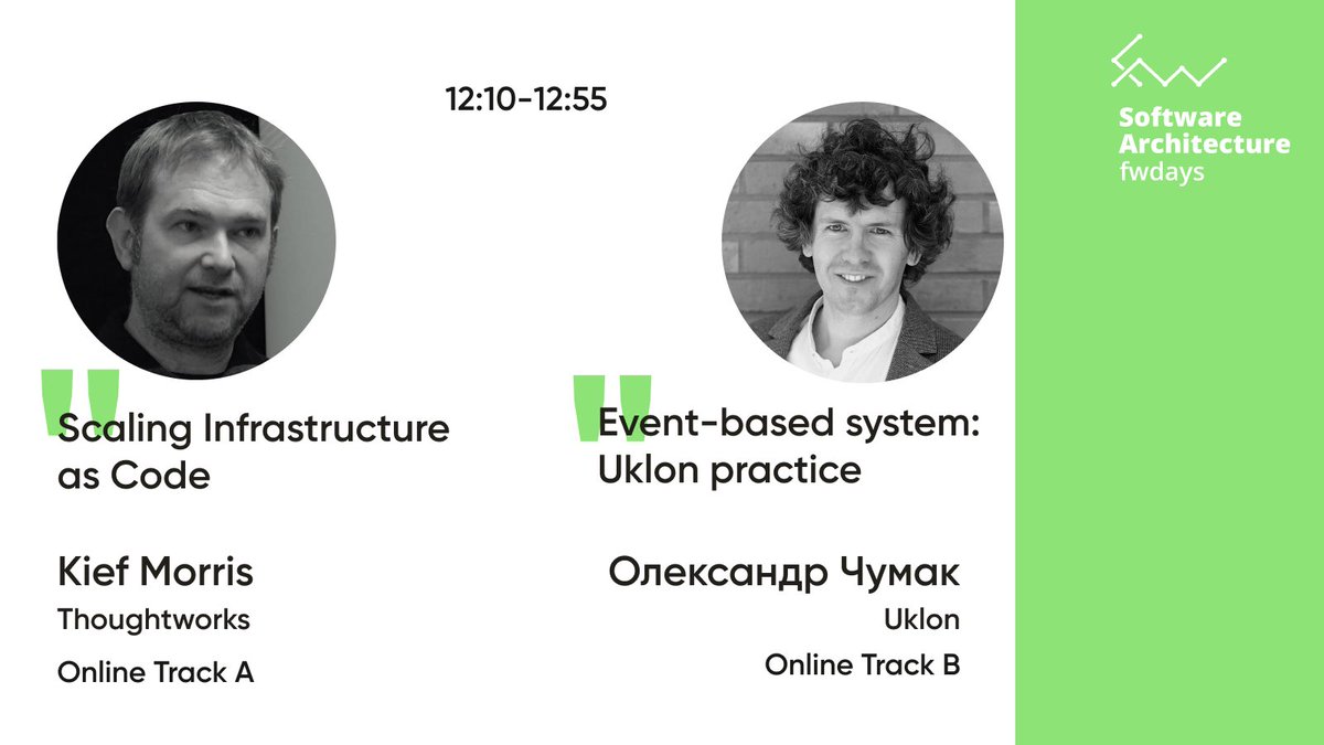 fwdays's tweet photo. Meet next talks

Track А 
Speaker: @kief Kief Morris
Talk: Scaling Infrastructure as Code

Track B
Speaker: Oleksandr Chumak
Talk: Event-based system: Uklon practice

Register and watch live: https://t.co/HCClwCQSzj https://t.co/wAyggb6nN6