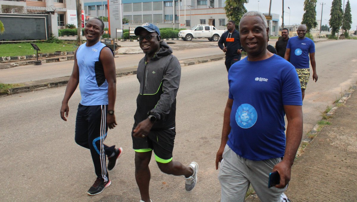 ondo_team's tweet photo. Walking as a way of keeping fit helps maintain a healthy weight and lose body fat. It also strengthens the bones and muscles.
Staff of the Ondo State field office had a morning walk with  @corr_alhagie and @abidoyed today.
@WHONigeria @WMulombo
@proactiveswz  @CWarigon https://t.co/i07KvQ3Q55
