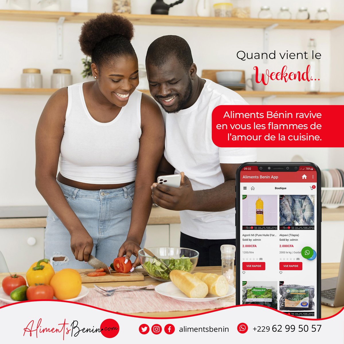 AlimentsBenin's tweet photo. Le weekend est là 😎 
Laissez-nous raviver en vous la flamme de l'amour...
Pour la cuisine. Commandez sur https://t.co/FGU9ReewBZ vos produits alimentaires locaux pour une cuisine rapide et savoureuse. 🤤 
Livraison chap chap. 

☎ +229 62 99 50 57

 #AlimentsBenin #BonWeekend https://t.co/tCwBdFFuux