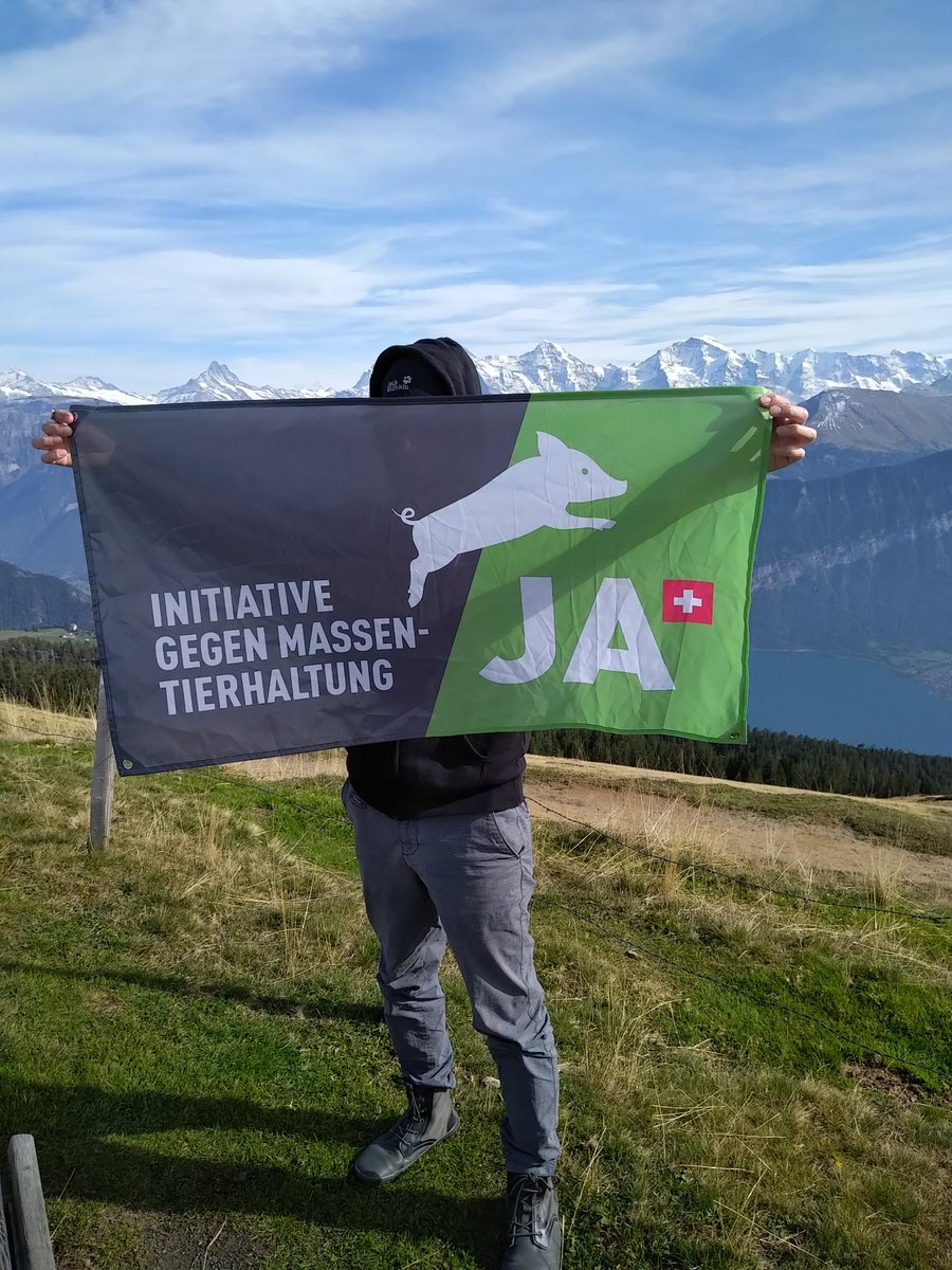 goapirat's tweet photo. TIERPRODUKTION STOPPEN! 

#Endspurt für die #Initiative gegen #Massentierhaltung 🐔🐷🐮@Tierwohl_JA / @elevageintensif Morgen an die Urnen. 🗳

Foto: @loupi_ipoul

#Tierwohlja #CHVote #Alpen #Niederhorn #Switzerland #Schweiz #abstimmung22 https://t.co/ZiotyJYiRj