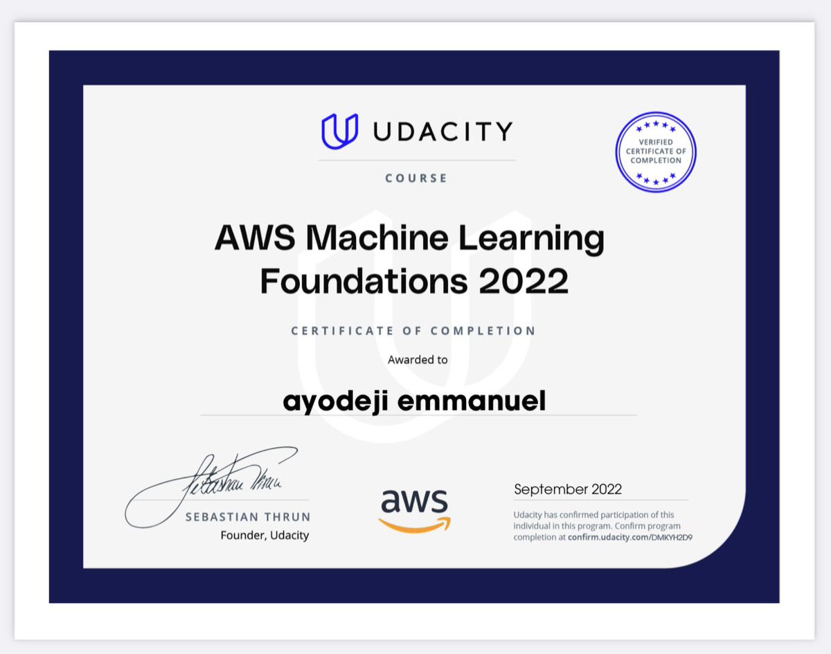 wagmii_'s tweet photo. It ain’t much but I just completed my AWS Machine Learning foundation course for 2022. #DataAnalytics #DataScience https://t.co/rrnSPTJpyU