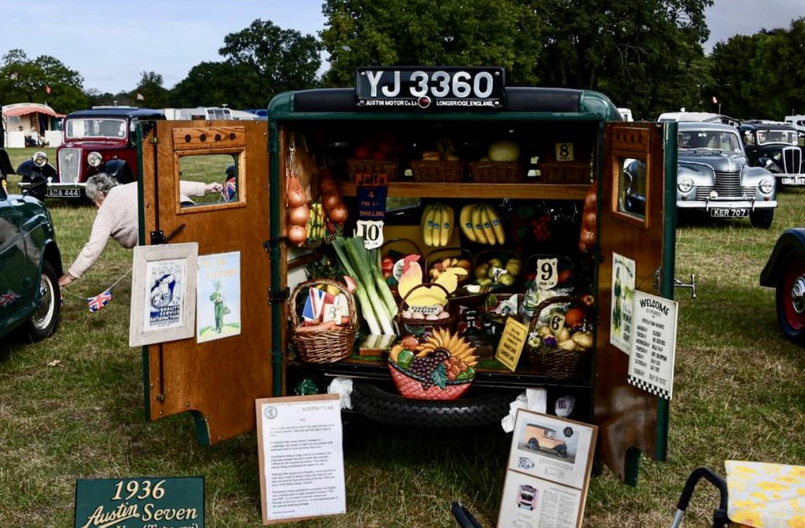 fundraiserhels's tweet photo. Thanks to Dave Boyle for allowing us to use the photo he took last weekend at the #Henham Steam Rally in #Suffolk of our fab volunteers Val & her brother Mervynโs Austin 7 van decked out with items from the 1930โs! They raised a further ยฃ255 at the rally for @mariecurieuk ๐๐๐ https://t.co/O2GGROVGc6