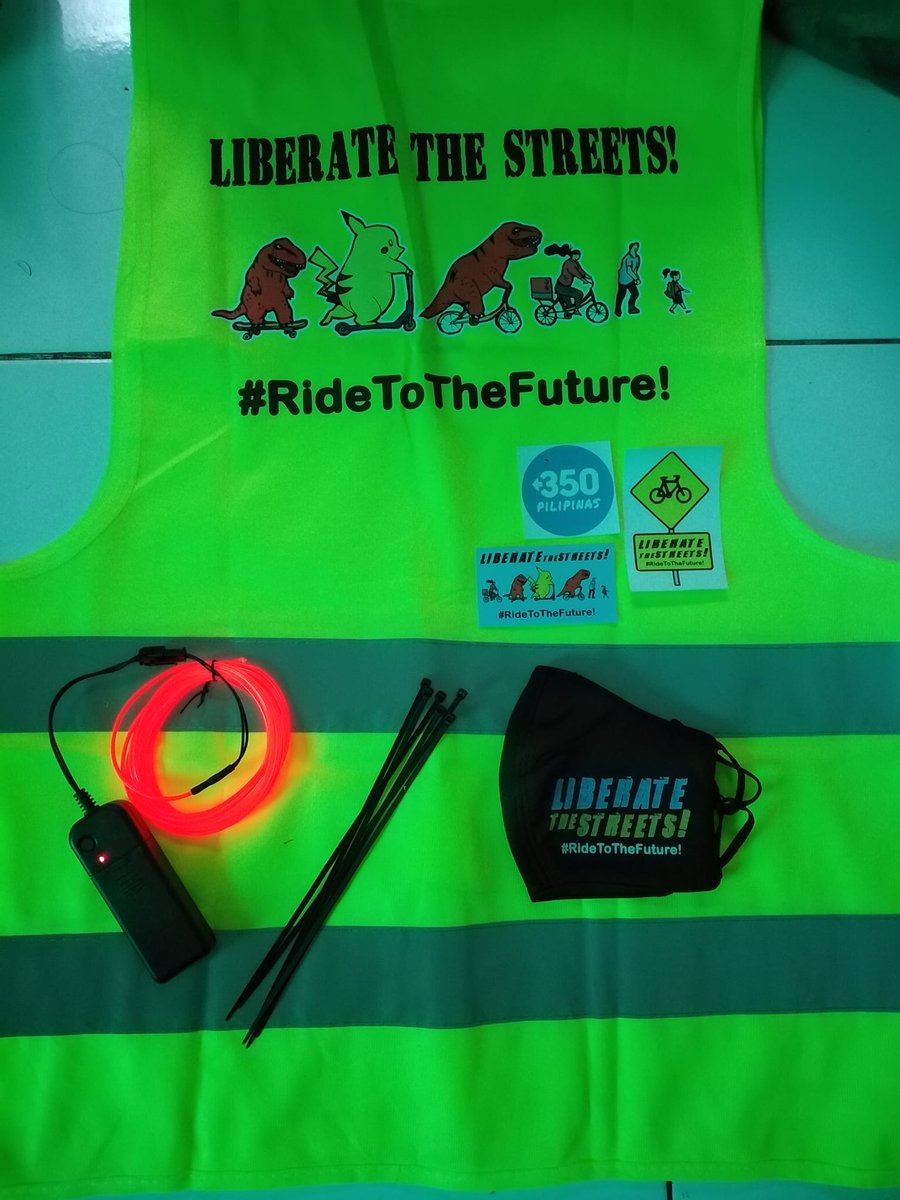 350Pilipinas's tweet photo. Early bird freebies for first 50 participants
Kit includes: Vest, LED String &amp; cable tie, facemask, stickers 
#BetterByBicycle #TogetherForMobility #CyclingIsRenewable #FossilFree #ridetothefuture https://t.co/Z36idYSSuq