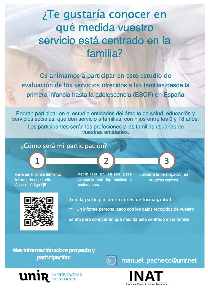 ¿Queréis conocer si vuestro centro o servicio está centrado en la familia? Si trabajáis con niños de 0 a 18 con retos en el desarrollo, en escuelas, hospitales o centros de desarrollo infantil, os interesa. Más info vía: <a href="/inat_unir/">INAT_UNIR</a>  #atenciotemprana #discapacidad <a href="/Cermi_Estatal/">CERMI Estatal</a>