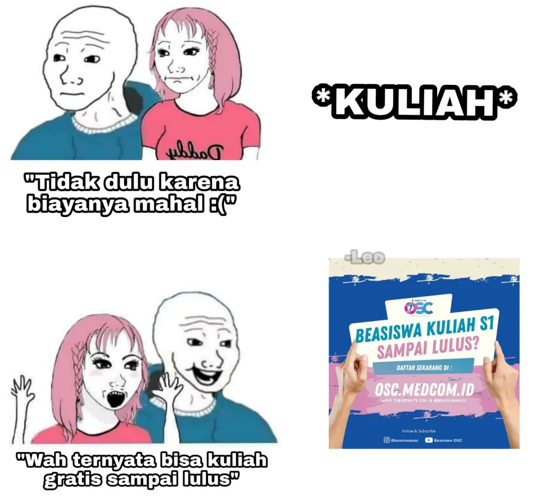 BeasiswaOSC's tweet photo. #SobatOSC raih kesempatan kuliah gratis sampai lulus hanya di OSC 2022🥳

Ada 27 kampus yang ada di #oscmedcom2022 cek pinned postingan admin ya! Kamu mau pilih kampus mana nih?😁

Tag temen kamu yg belum daftar osc dan ajak mereka ikutan daftar juga!

#oscmedcomid https://t.co/PyBqzKubag