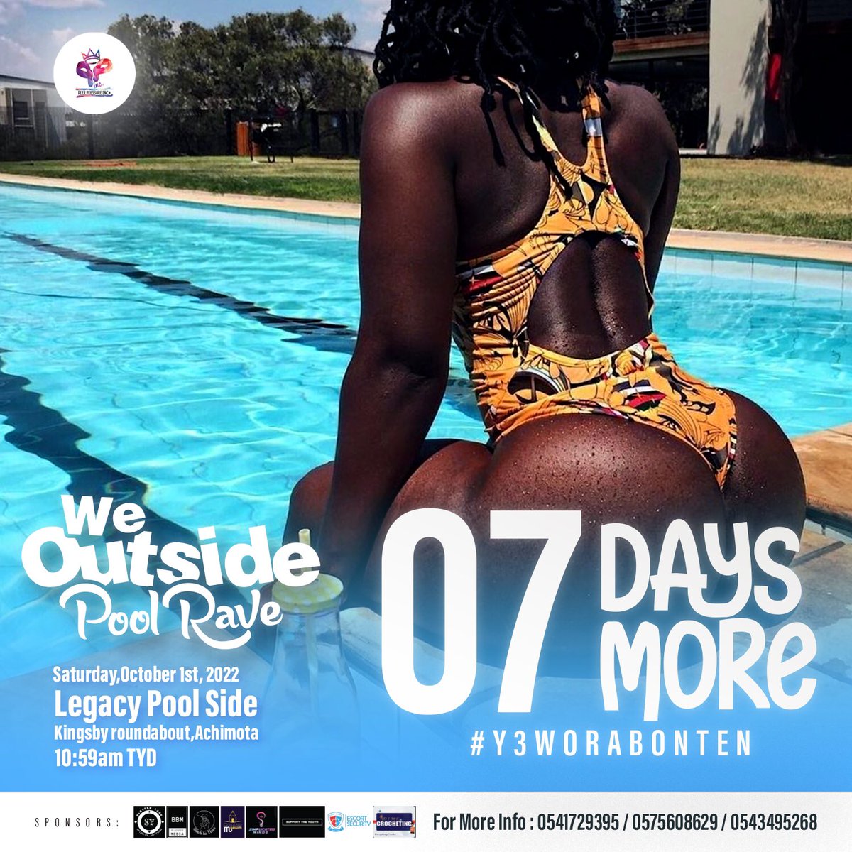 Peer_Pressure1's tweet photo. Exactly a week today na #Y3worAbonten, you can’t miss this 💃🏽🍻

Legacy Poolside | 11:59 till late #WeOutsidePoolRave 🏊🏽‍♂️💦🤽🏼‍♂️

Purchase tickets via 👇🏾
https://t.co/wRh4JA0ln1 https://t.co/ZmkXmpGrIs