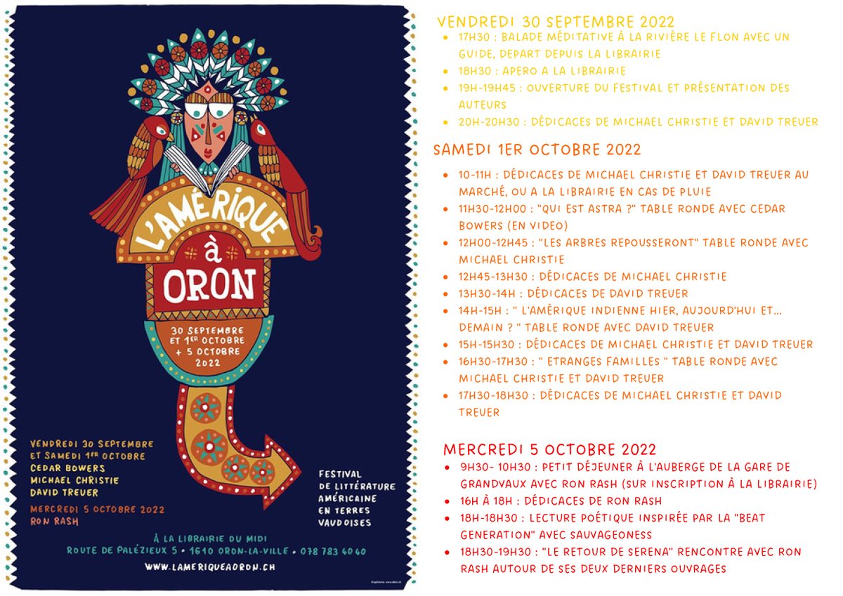 Le programme du Festival est en ligne. Avec Cedar Bowers, Michael Christie, David Treuer et Ron Rash. Ne manquez pas la présentation des 4 auteurs invités sur notre site - lameriqueaoron.ch