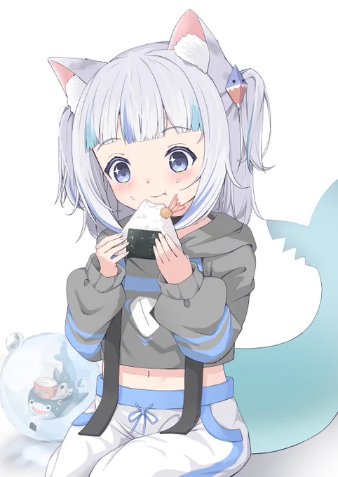 おかゆんの話をするぐらちゃんが超可愛かったので、おにぎりを食べるぐらちゃんを描いてみました#gawrt 