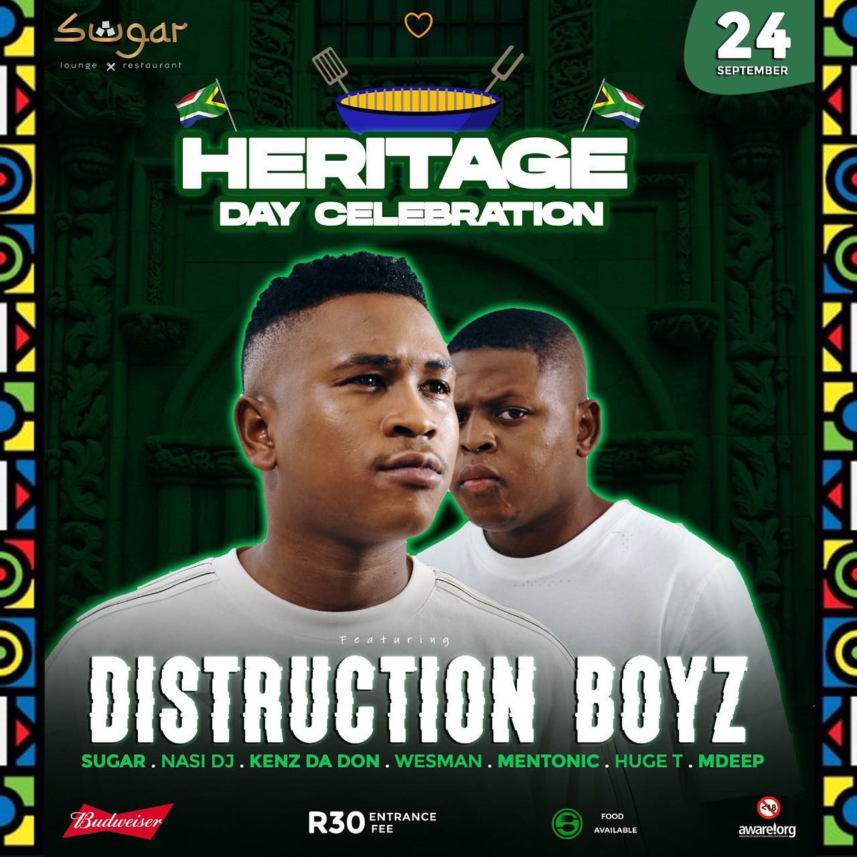 DistructionB's tweet photo. We’re celebrating heritage day in Cape Town tonight starting at Sugar Lounge and then @COCOCPT_ https://t.co/rjLfRi2sel