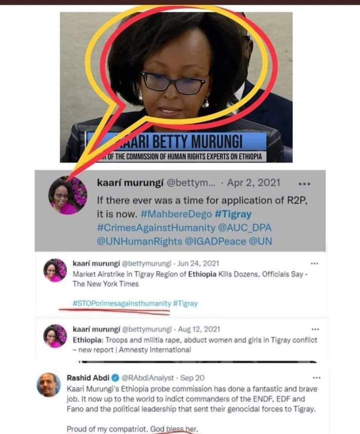 Abyotmulatu1's tweet photo. Following the @UN_HRC assignment to The Kenyan, Kaari Betty Murungi to serve as new @EthioHRC of Ethiopia, Deactivated her social media accounts to hide her shameful &amp; biased opinions. she has been the female Tedros interms of being #TPLF apologist.
@eslemanabbay
#ReformUNSC https://t.co/oqg1nlqGhO