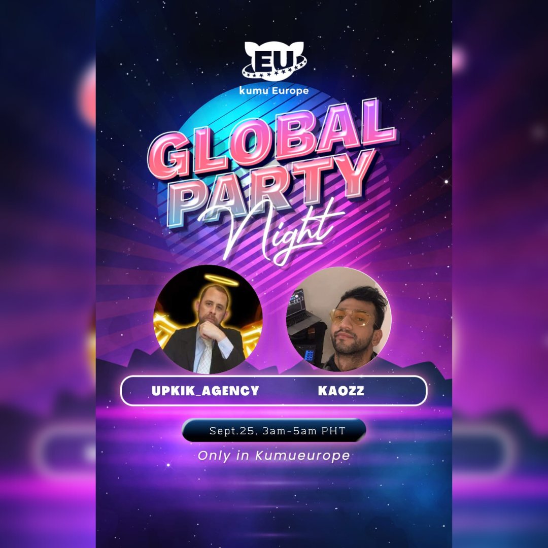 KumuEurope's tweet photo. It's time to party on Global Party Night with our guest dj's @upkik_agency and Kaozz

🇪🇺 [Sat] 24 Sept. @ 9pm CEST /
🇵🇭 [Sun] 25 Sept. @ 3am PHT

Feel free to come up to dance on stage and have fun 💃🏻🕺🏻

📲 Watch exclusively on #Kumu

#Kumu247 #KumuPH #KumuEUstars #KumuEurope https://t.co/XqYtRPw2JP