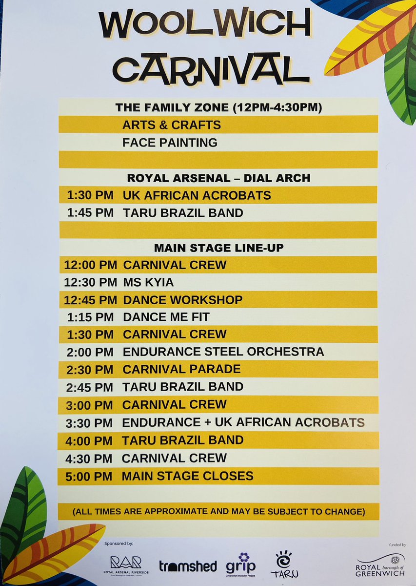 MyWoolwich's tweet photo. The annual #WoolwichCarnival is today (Sat 24th Sept)! In and around #GeneralGordonSquare and the #RoyalArsenal.
Fun and free events! 12 noon - 5pm #Woolwich #WoolwichArsenal
@WoolwichCarniv1 @Royal_Greenwich @Tramshed__ #Crossrail #ElizabethLine https://t.co/15XIHmIWa0