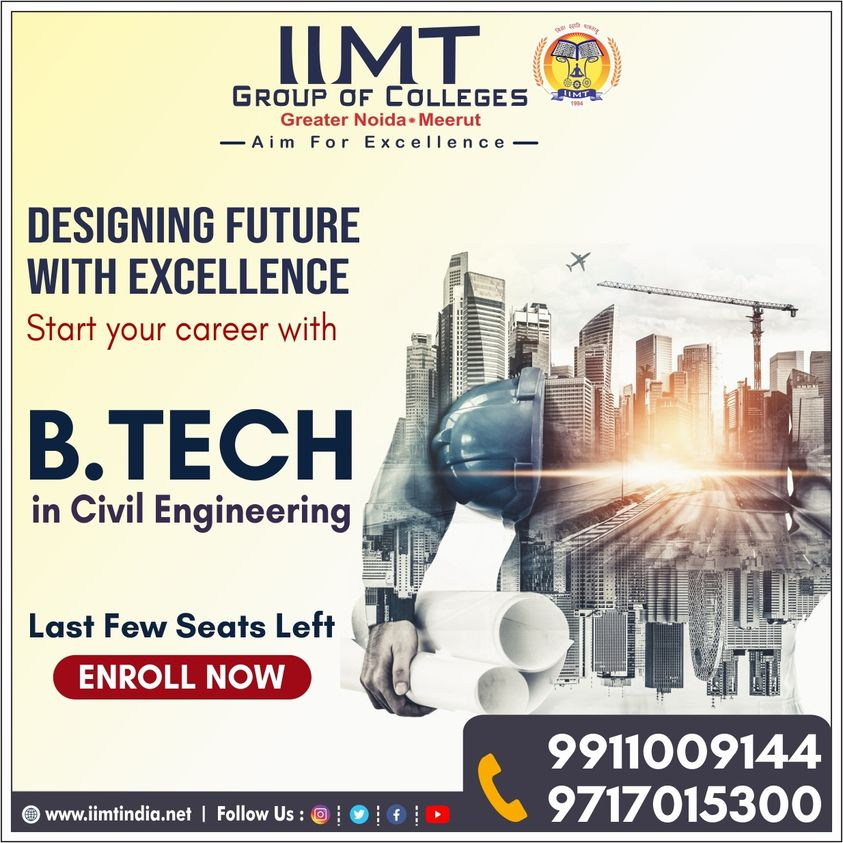 iimtnoida's tweet image. DESIGNING FUTURE WITH EXCELLENCE !!
Start your career with B. Tech in Civil Engineering 
Last Few seats are Left, Enroll Now.
iimtindia.net
Call Us: 9520886860 
#AdmissionOpen2022 #BTechCivilEngineering
#AKTUadmissiongreaterNoida
#Btechadmission2022  #CiviEngineering