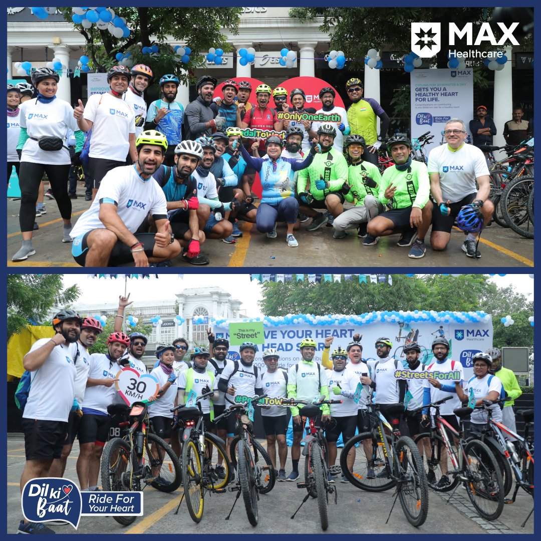 MaxHealthcare's tweet photo. The mega cyclothon began with lots of enthusiasm from the youth. A big thank you to all our cyclists who came forward &amp; became a part of this journey towards #HeartHealth. While we aimed to pledge 5000 km of cycling, we clocked more than 13000 km for heart health. #DilKiBaat https://t.co/qFipZ87z8M