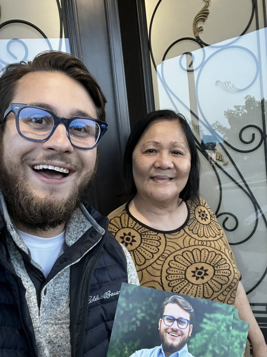 VoteAlves's tweet photo. A couple selfies from yesterday’s canvass. A HUGE thanks to all the folks that made time to chat. Your opinions matter and I want to hear them. Im excited to knock on your doors today!

#voteALVES #GoKnockDoors  #RootedinCommunity #Mississauga #Trustee https://t.co/Uv5k1QVJ9K