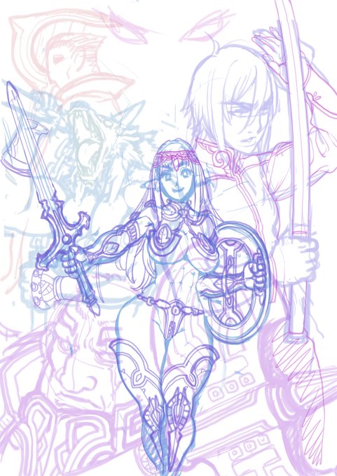 落書き trpg表紙風 #オリジナル #集合絵 #trpg #落書き #下書き #ファンタジー https://t.co/zjNrAxgD09 