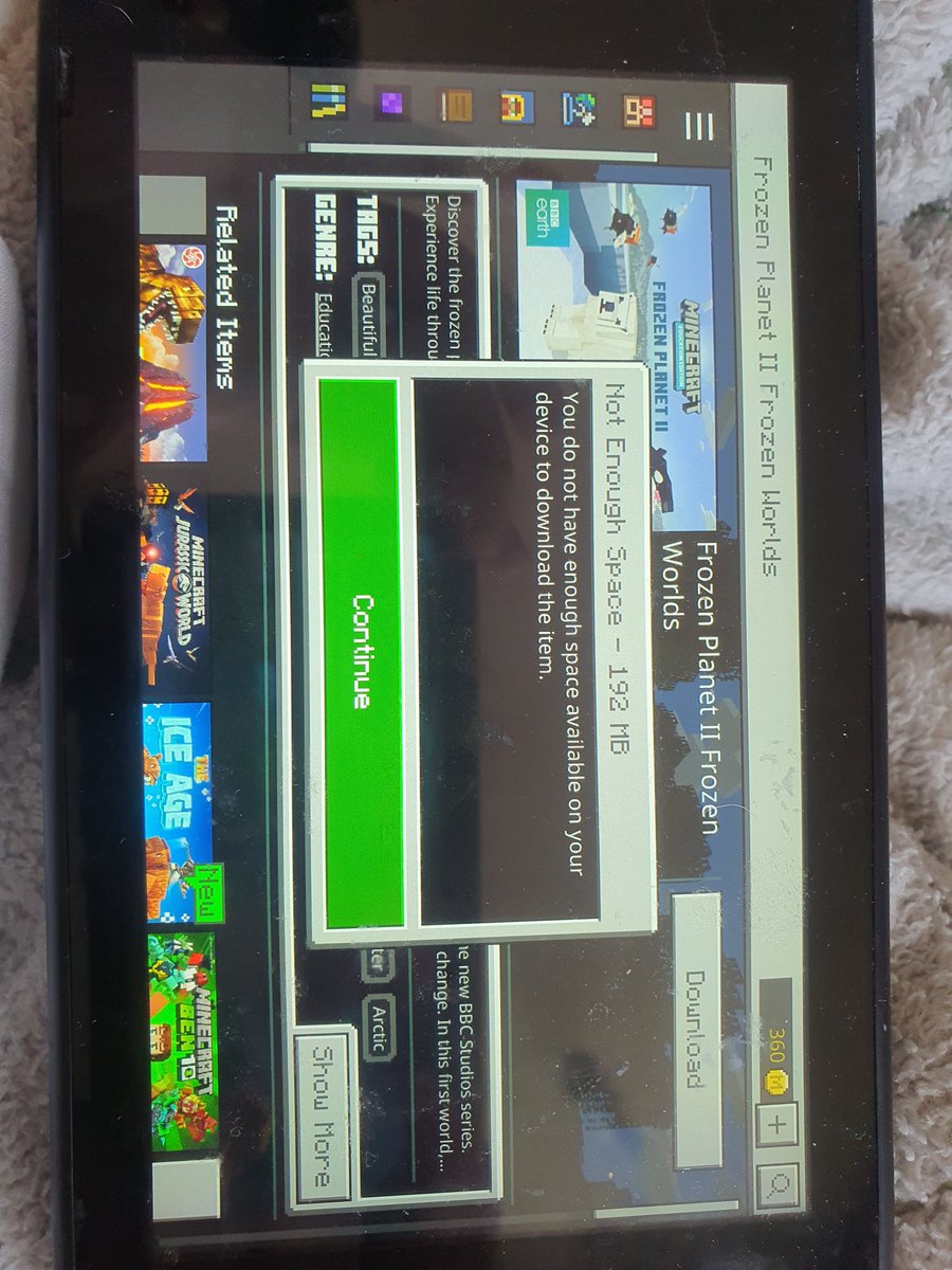 LogansMummyMeg's tweet photo. @NintendoUK @MojangSupport Please help! I have a very frustrated 7year old. He has loads of room on his switch but every download says this? I've been through the help online and noone has been able to help! Can anyone offer any further advice? He's lost so many coins now. https://t.co/CU7ZGYXLx1
