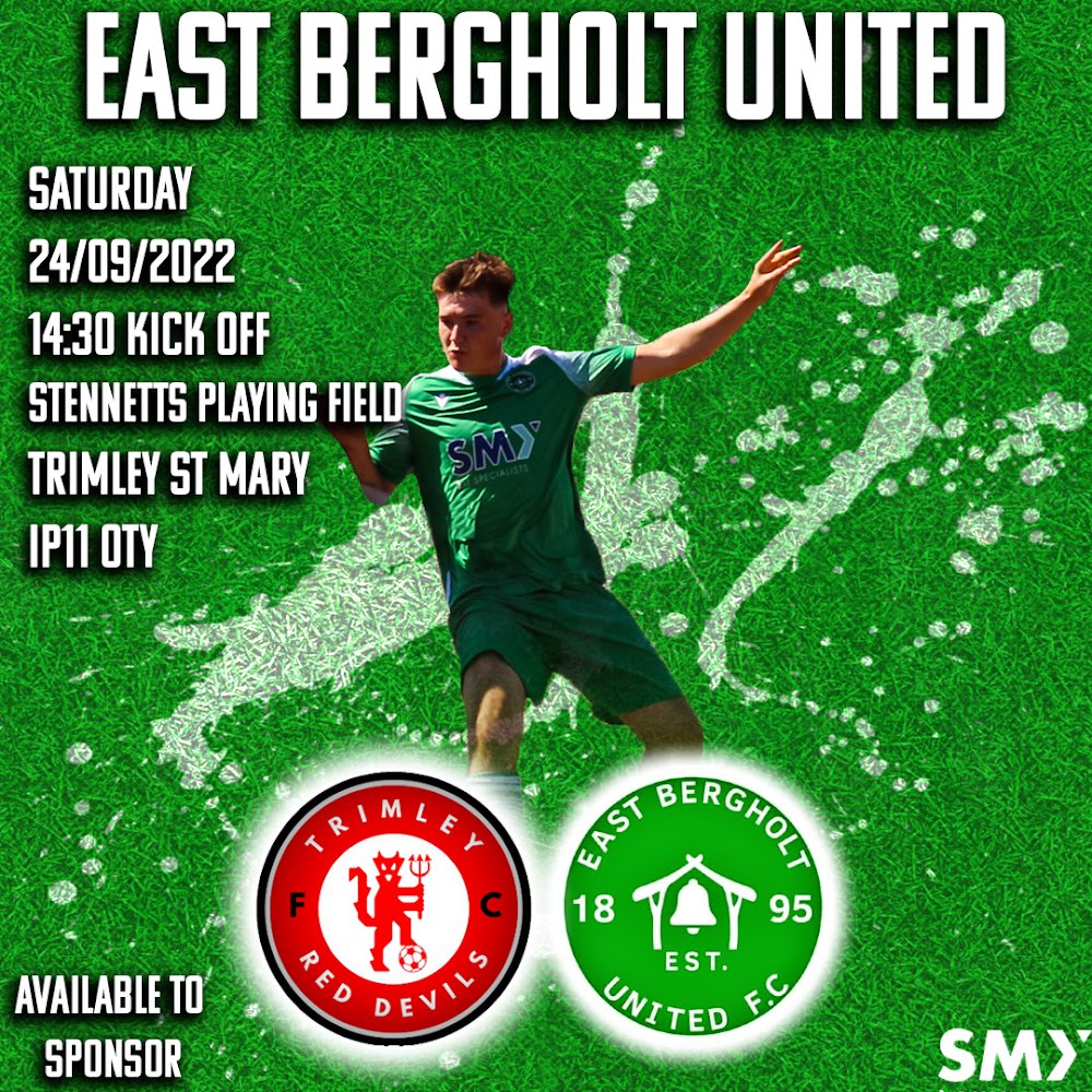 EBUFC1's tweet photo. MATCHDAY

The 1st Team take on @TrimRedDevils at Gandish Road (Aaron Greenwood Sponsored by LJP Plumbing &amp; Heating Ltd)

The Reserves travel to Trimley’s Reserves in Division 3

Lastly, The A’s take on @HenleyAFC Reserves at Flatford

#GreenArmy

Sponsored by @smyitservices https://t.co/jaAV8sTqQL