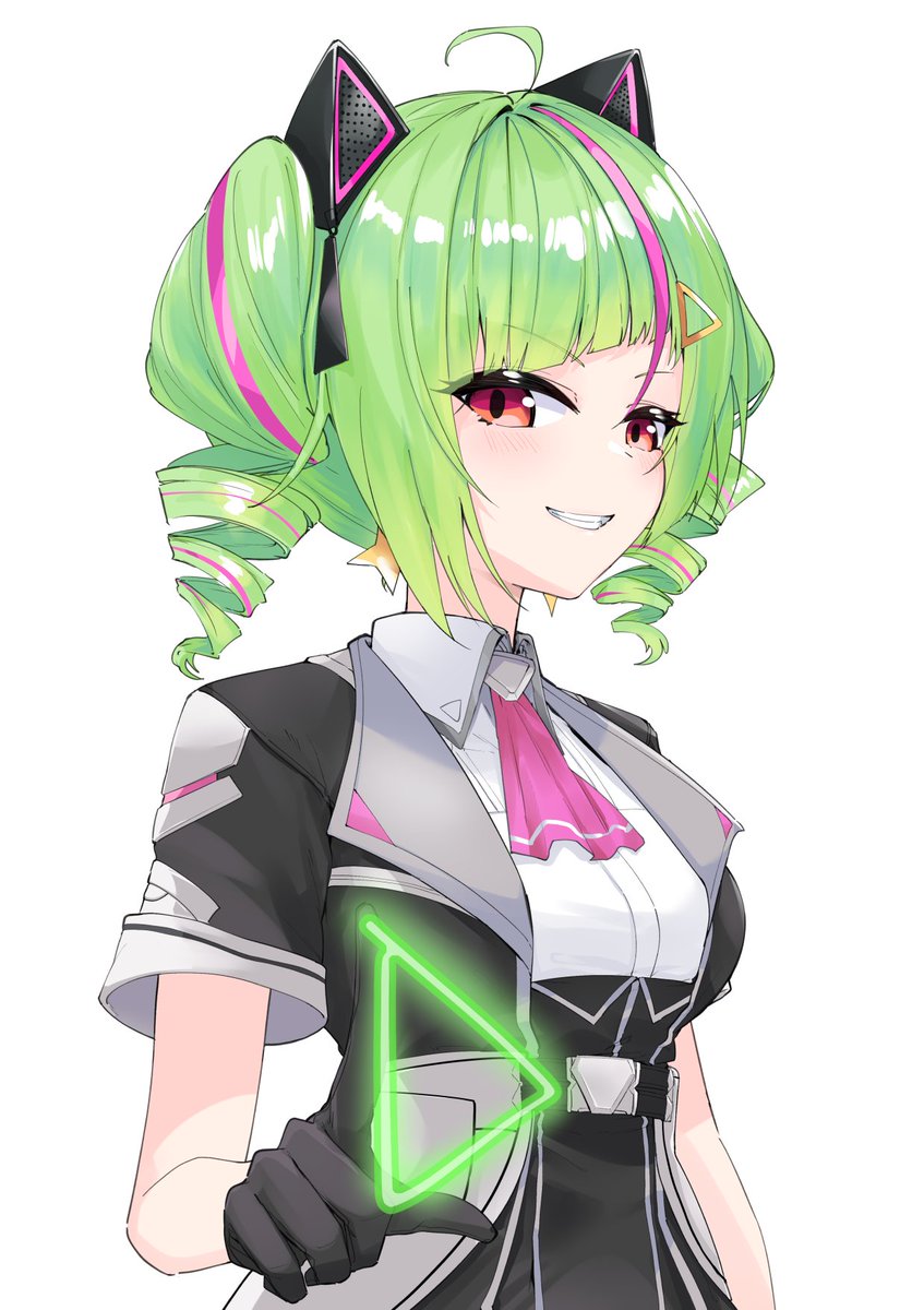 1girl solo green hair drill hair twin drills smile ahoge  illustration images