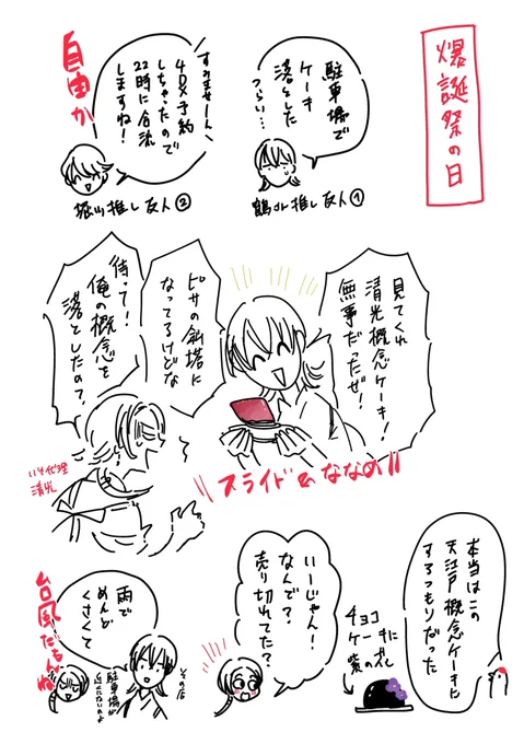 友人がフリーダムで楽しかったです。
オンラインなのでケーキはそれぞれで用意してます。

⚠️とても雑な絵日記。 