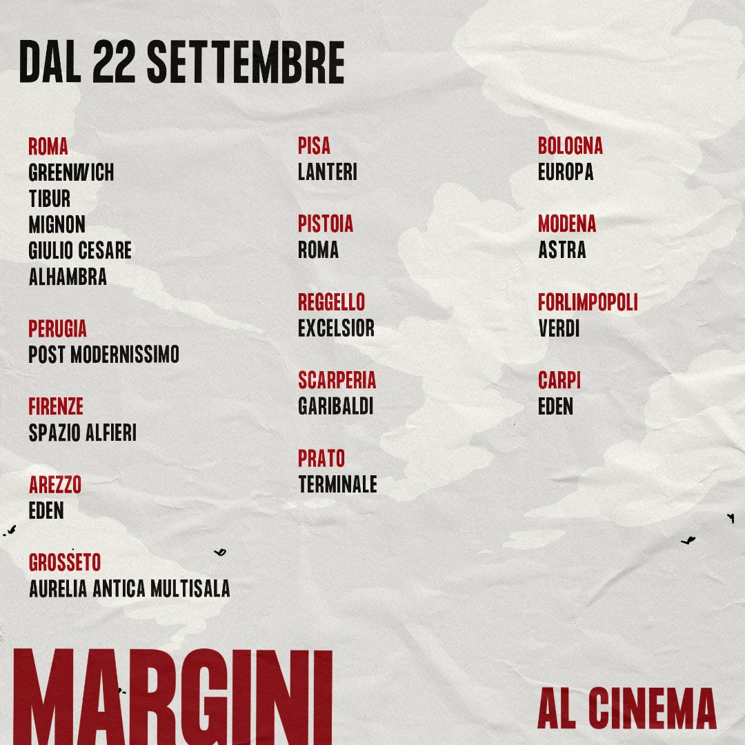 disparte_'s tweet photo. Nuova settimana di programmazione di #MARGINI, con tante novità. Vi aspettiamo 
#SoloalCinema 🤟❤️‍🔥

Un film di Niccolò Falsetti e Francesco Turbanti, prodotto da @disparte_, Manetti bros. Film e @RaiCinema. 
Distribuzione @fandangoweb https://t.co/LpPfO4CTSn