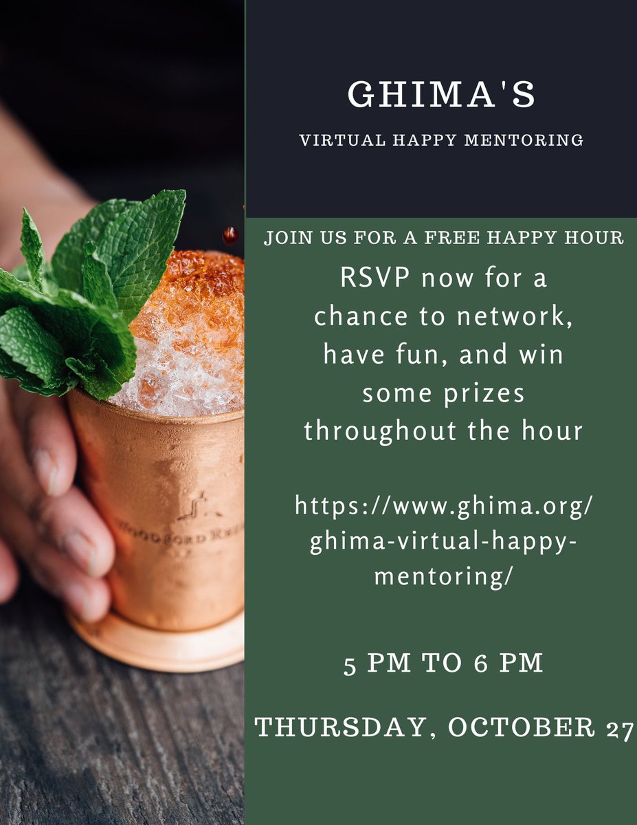 GeorgiaHIMA's tweet photo. Back by popular demand is GHIMA’s virtual happy hour! 

Link below or in bio to RSVP.
https://t.co/u1nAvnZCxk

#GHIMA #virtualhappyhour #networking 
#virtualhappymentoring #mentoring https://t.co/RQ6b4RYYy7