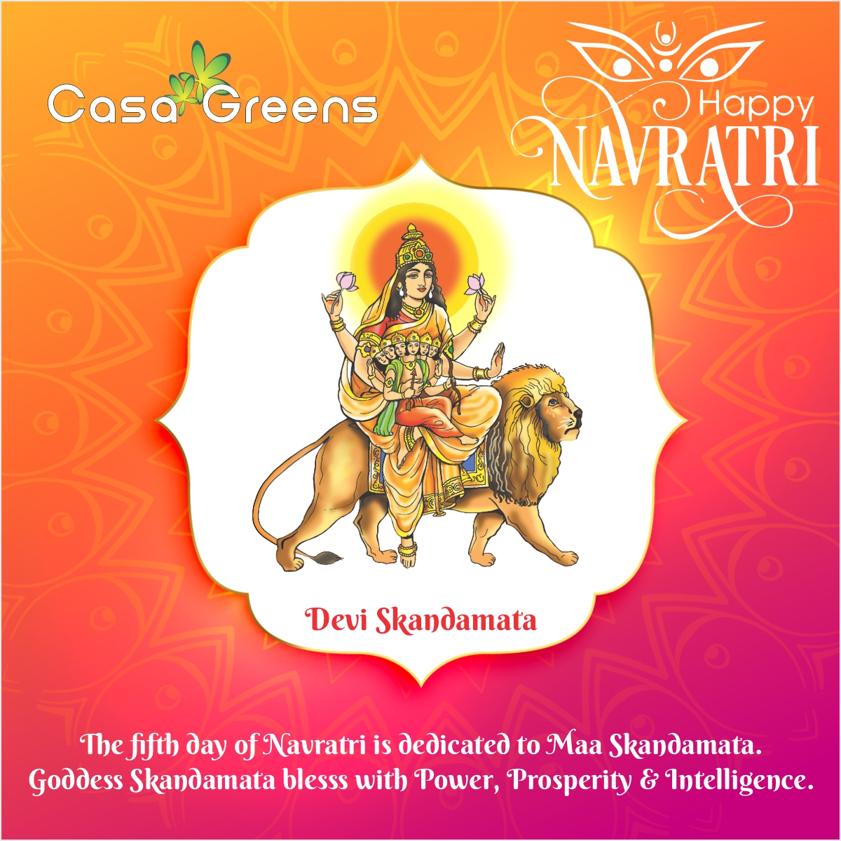 RadheyKrishnaG's tweet photo. The fifth day of Navratri is dedicated to Maa Skandamata.
#CasaGreens #HappyNavratri2022 #JaiMaaDurga https://t.co/8IsZU0Iv9I
