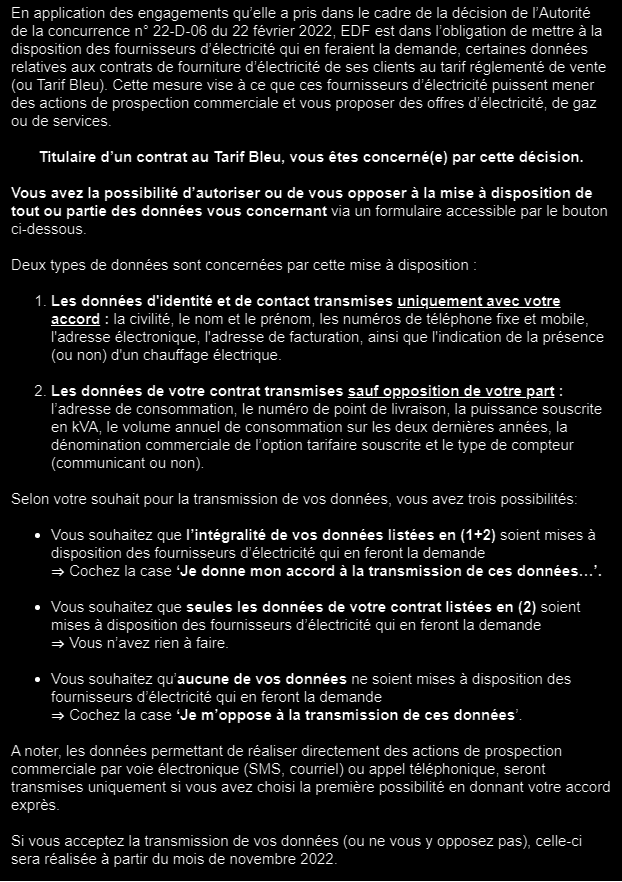 Xiris_42's tweet photo. Tiens, @pixeldetracking, ca va te faire rire !
Quand @EDFofficiel, en + de la sodomie commerciale qu'est le tarif ARENH, est contraint d'offrir sa base client a la concurrence.
Le pire ? Ok avec l’intérêt légitime du #RGPD, contraint par l'@Adlc_ et validé par la @CNIL. 🤡 https://t.co/J4aY2BucOi