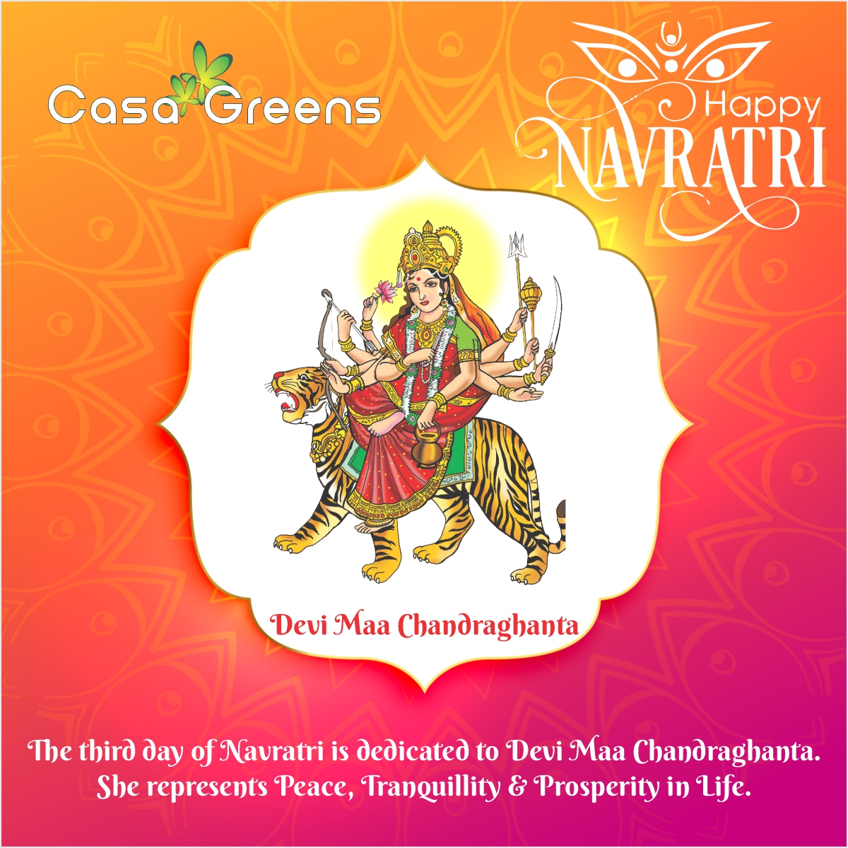 RadheyKrishnaG's tweet photo. The third day of Navratri is dedicated to Devi Maa Chandraghanta.
#CasaGreens #HappyNavratri2022 #JaiMaaDurga https://t.co/v93g7pSkBl
