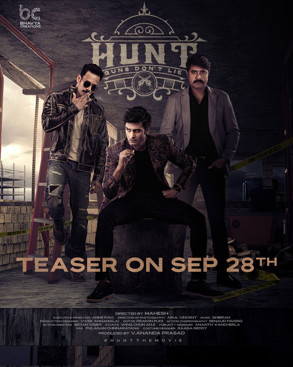 September 28th is going to be INTENSE 👊👊 #HuntTheMovie teaser is locked and loaded 🎯 @bharathhere @actorsrikanth @Imaheshh #Anandaprasad @BhavyaCreations @GhibranOfficial @anneravi @vincentcinema