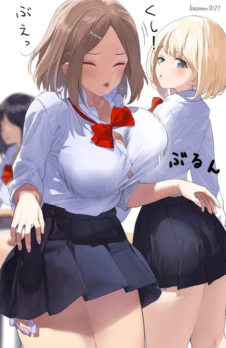くしゃみするたびおっぱいが揺れる子のイラスト 