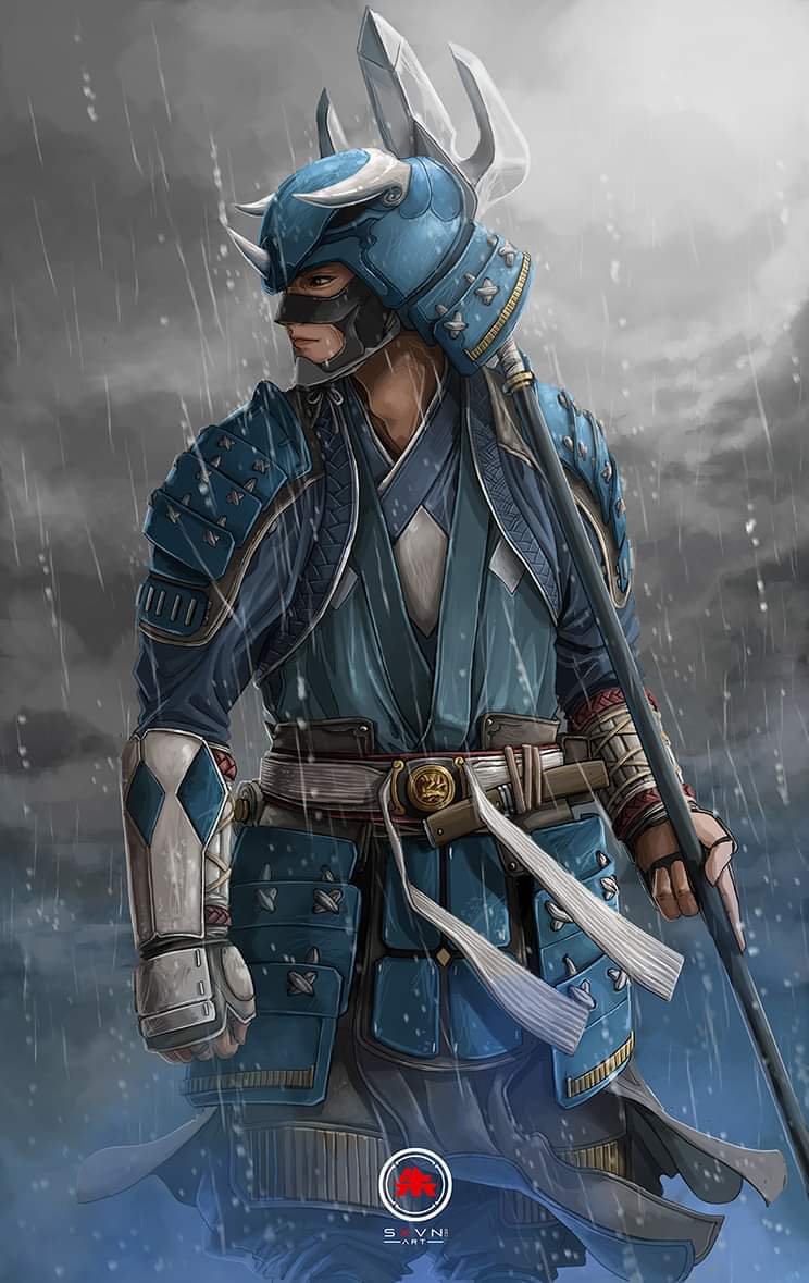 Sengoku Blue Ranger. I designed Blue to be childhood friends with Red and they're supposed to be from the same clan so I had them share similiar outfits. #SengokuPowerRangers #PowerRangers #sxevenart