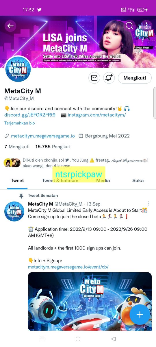 ntsrpickpaw's tweet photo. @CryptoKing4Ever @MetaCity_M Done https://t.co/8OcZz3mQ7N