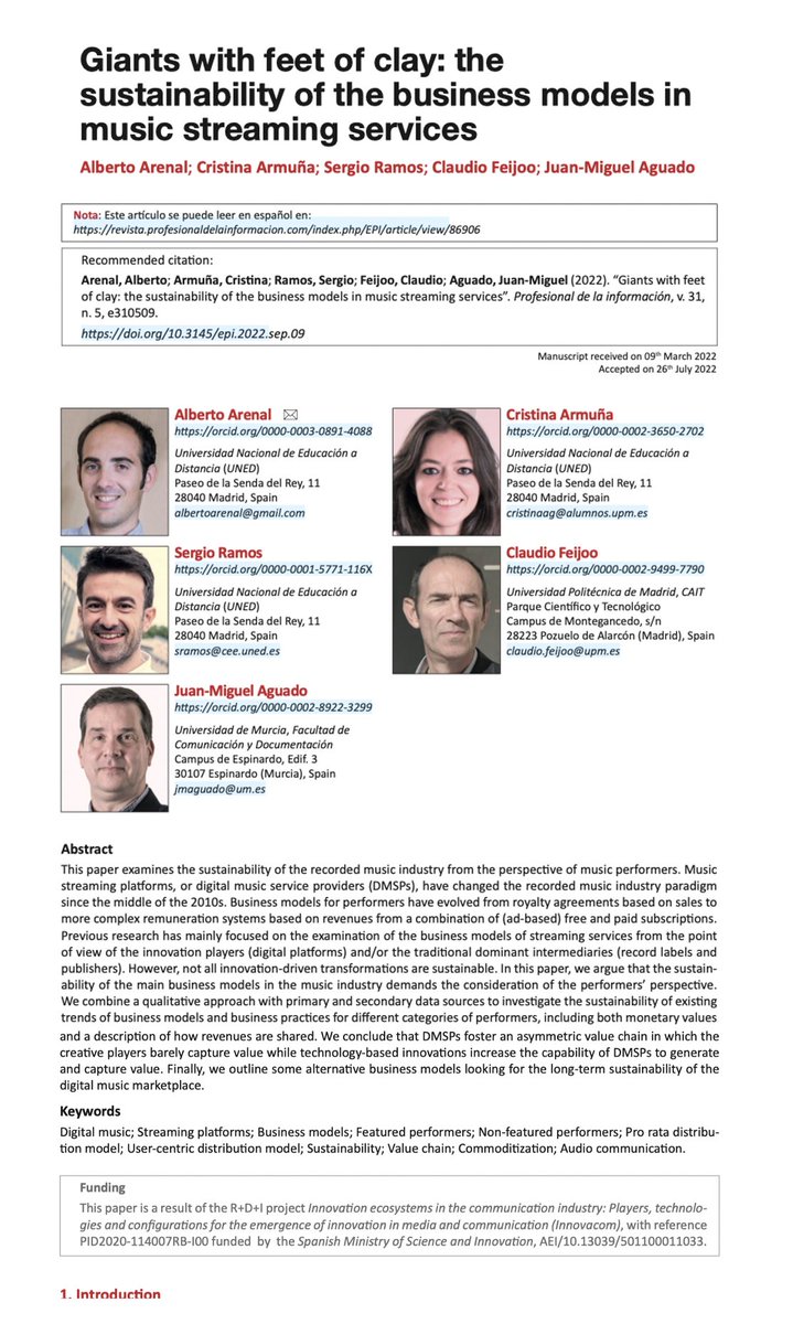 Juan Miguel Aguado (@juanchoaguado) on Twitter photo Desde #ProyectoInnovacom en <a href="/revista_EPI/">Revista EPI</a> un análisis de la sostenibilidad del modelo de negocio de los servicios de streaming de música (Spotify y cía) doi.org/10.3145/epi.20… Aunq es un ecosistema específico, hay conclusiones válidas para otros modelos d streaming (audiovisual) Desde #ProyectoInnovacom en <a href="/revista_EPI/">Revista EPI</a> un análisis de la sostenibilidad del modelo de negocio de los servicios de streaming de música (Spotify y cía) doi.org/10.3145/epi.20… Aunq es un ecosistema específico, hay conclusiones válidas para otros modelos d streaming (audiovisual)