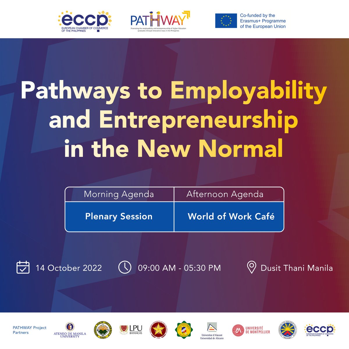 pathway2employ's tweet photo. 3 WEEKS 'TIL THE PATHWAY NATIONAL EVENT!
We are pleased to share with you the confirmed panelists from the Philippines and in Europe who will share points of view on pathways to improving higher education graduates' employability and entrepreneurial skills.
#pathway2employability https://t.co/sjUSLBhu5N