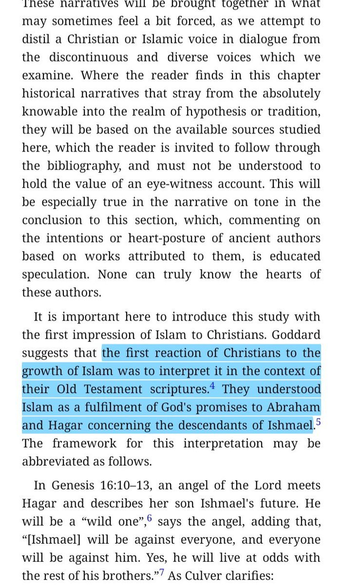 'the first reaction of Christians to the growth of Islam was to interpret it in the context of their Old Testament scriptures. They understood Islam as a fulfilment of God's promises to Abraham and Hagar concerning the descendants of Ishmael.' C. Jonn Block.