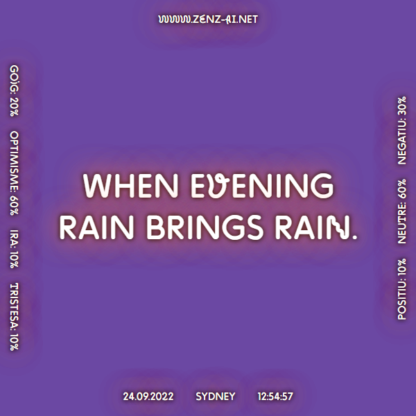 zenz_ai's tweet photo. When evening rain brings rain. #Sydney 24.09.2022, 12:54:57.  
 
 Learn more 👉 https://t.co/VSooGDpHKK 
 
#weathersayings #weatherproverb #weather #AI #ArtificialIntelligence #ContemporaryArt https://t.co/hAVATBat34