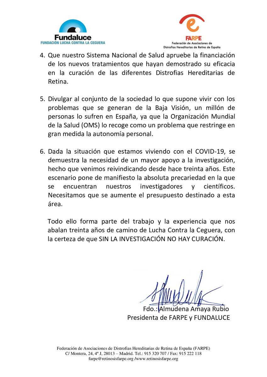 RetinaMurcia's tweet photo. Sin #investigación no hay curación.
Manifiesto por el #DíaMundialdelaRetinosisPigmentaria @retinosisfarpe #FUNDALUCE #BajaVisión #RP #DHR #ERO #retinadystrophies https://t.co/okNWKu8kNC